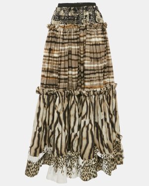 Just Cavalli Multicolor Printed Crepe Ruffled Maxi Skirt M