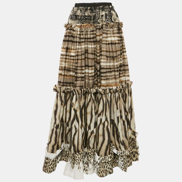 Just Cavalli Multicolor Printed Crepe Ruffled Maxi Skirt M