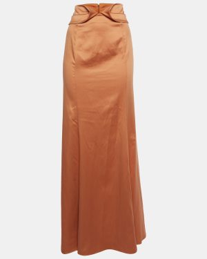 Just Cavalli Orange Satin Fit & Flare Maxi Skirt L