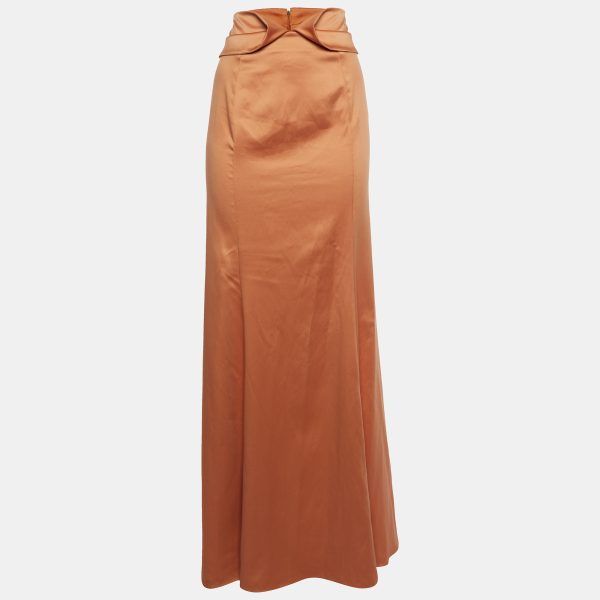 Just Cavalli Orange Satin Fit & Flare Maxi Skirt L