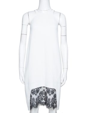 Just Cavalli White Crepe Lace Trim Sleeveless Shift Dress M