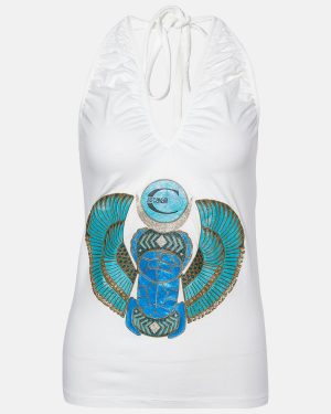 Just Cavalli White Printed Cotton Halter Neck Top M