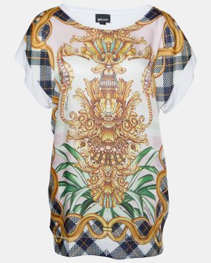 Just Cavalli White Printed Modal Knit Oversized Top S