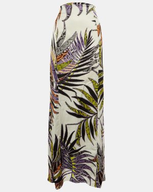 Just Cavalli White Printed Satin Fit & Flare Maxi Skirt L