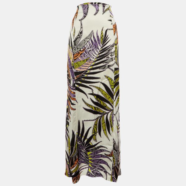 Just Cavalli White Printed Satin Fit & Flare Maxi Skirt L