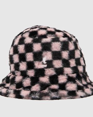 KANGOL Faux Fur Bucket Hat in Black & Pink, Size: M