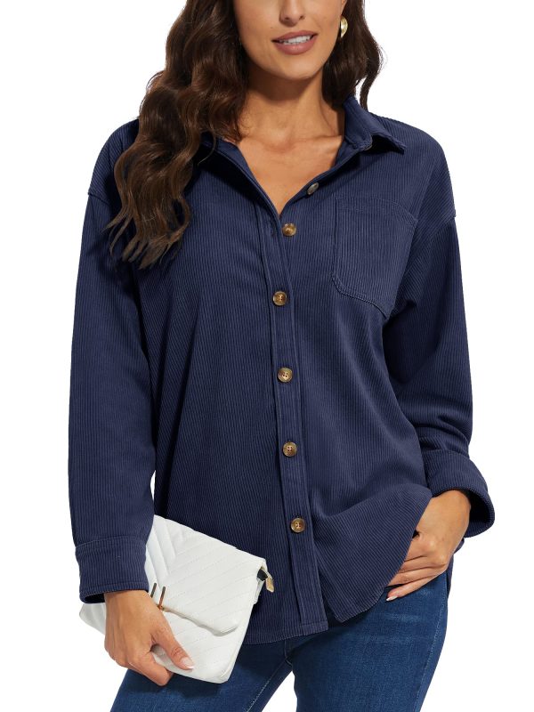 KEFITEVD Women's Button Down Blouses Casual Oversized Shirt Blue,M