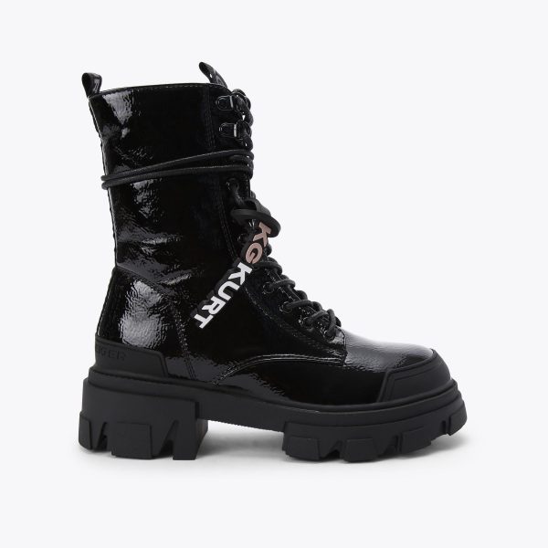 KG Kurt Geiger Women's Ankle Boot Black Patent Trekker Lace Up
