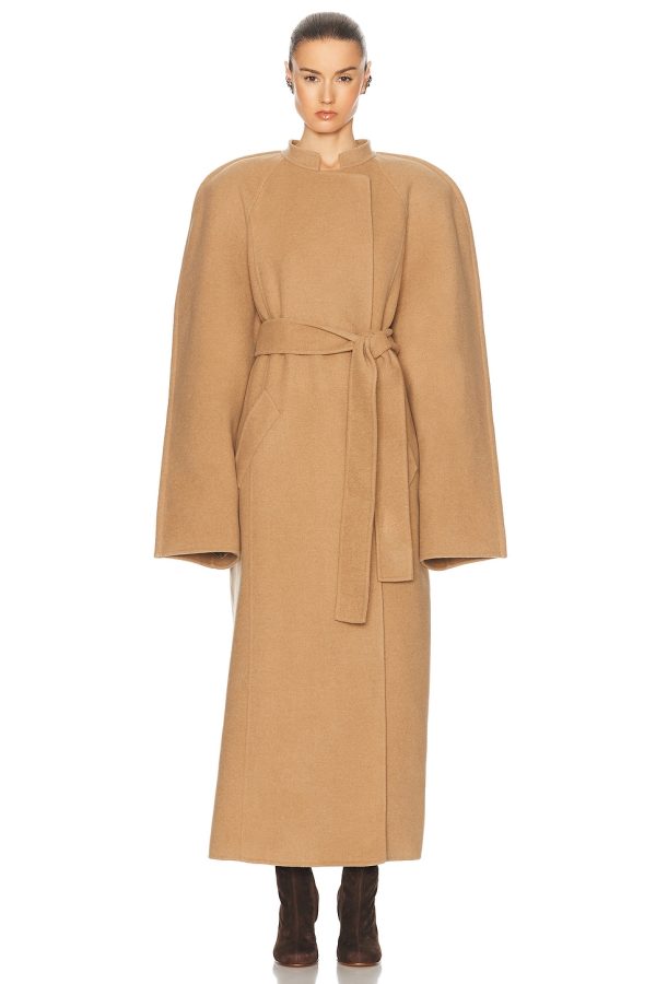 KHAITE Rothen Coat in Camel - Beige. Size M (also in S, XS).