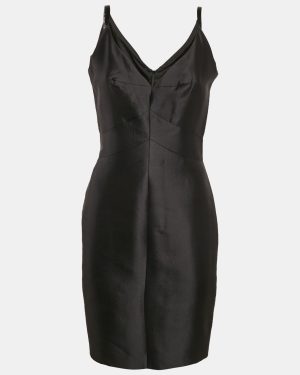 Katy Rodriguez Black Wool Blend Leather Trim Mini Dress M