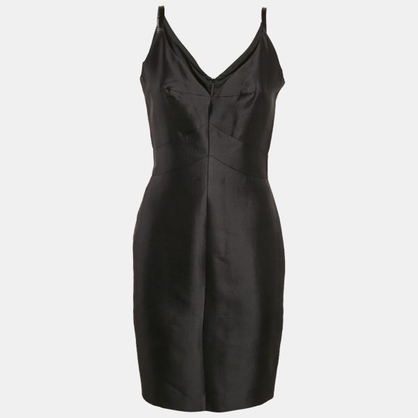 Katy Rodriguez Black Wool Blend Leather Trim Mini Dress M
