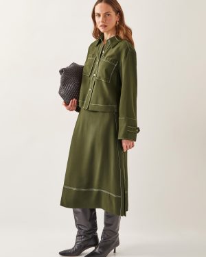 Katya Tie Waist Midi Skirt Green