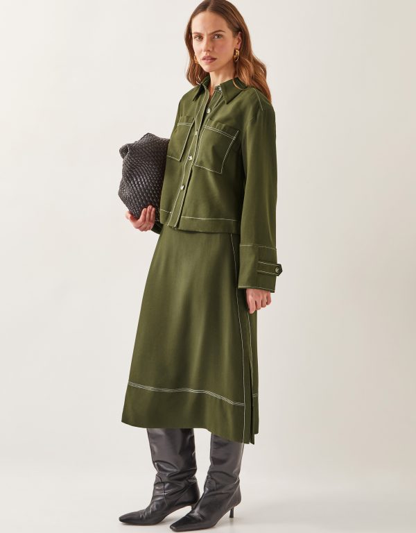 Katya Tie Waist Midi Skirt Green
