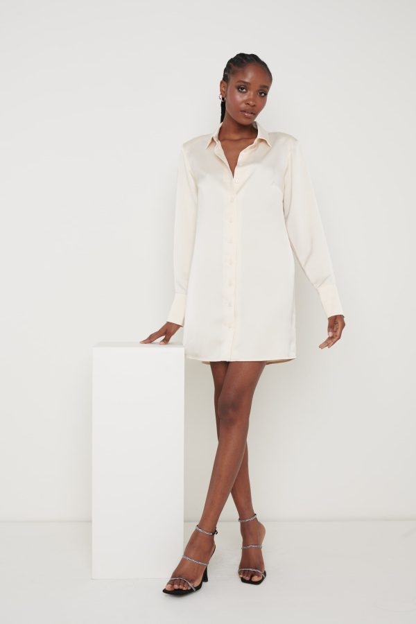 Kenzie Oversized Recycled Satin Shirt Dress - Oyster, 26