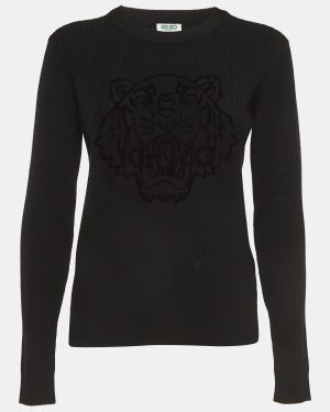 Kenzo Black Tiger Patterned Wool Knit Sweatshirt M