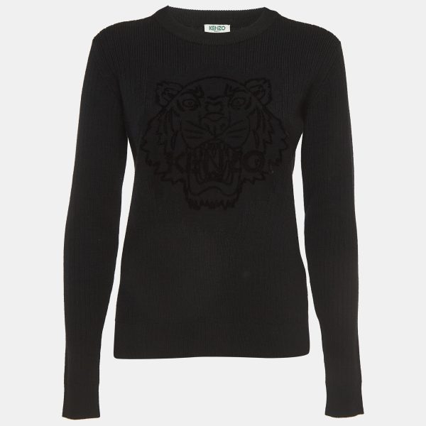Kenzo Black Tiger Patterned Wool Knit Sweatshirt M