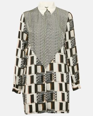 Kenzo Black/White Printed Silk Shirt Dress M