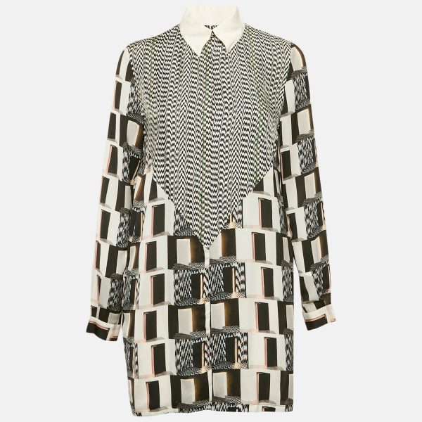 Kenzo Black/White Printed Silk Shirt Dress M