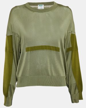 Kenzo Green Knit Button Detail Sweatshirt S