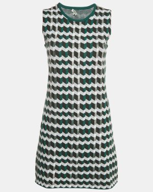 Kenzo Green Patterned Knit Beads Embellished Mini Dress S