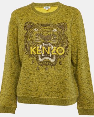 Kenzo Green Tiger Logo Embroidered Marl Knit Sweatshirt XL
