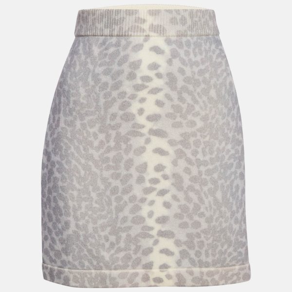Kenzo Grey Leopard Print Wool Mini Skirt M
