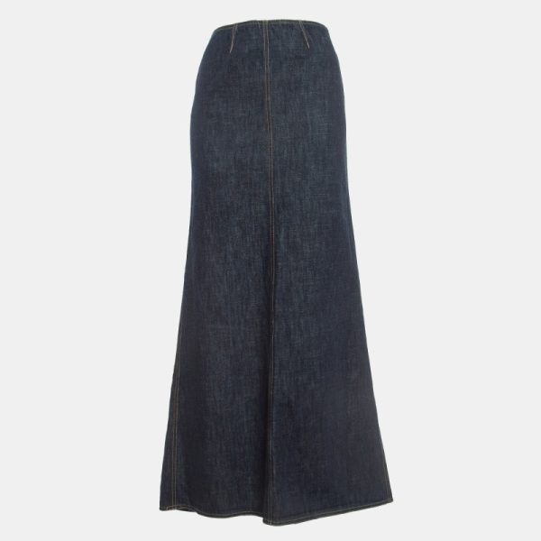 Kenzo Jeans Navy Blue Studded Denim Flared Maxi Skirt S