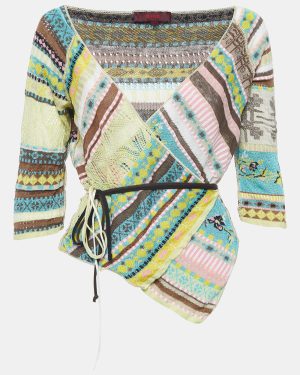 Kenzo Multicolor Patterned Lurex Knit Wrap Top M