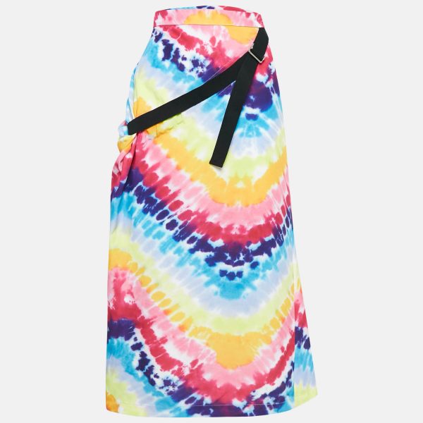 Kenzo Multicolor Tie-Dye Print Satin Belted Midi Skirt M