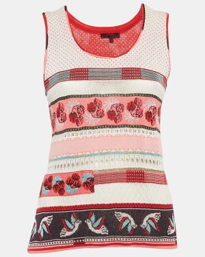 Kenzo Red Intarsia Knit Tank Top M