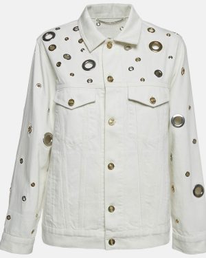 Kenzo White Grommet Cut-Out Denim Jacket L