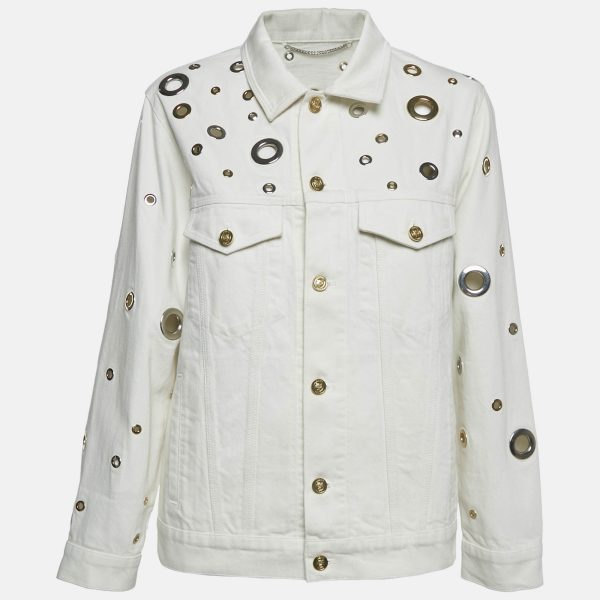 Kenzo White Grommet Cut-Out Denim Jacket L