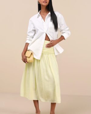 Kesia Light Yellow Textured A-Line Midi Skirt