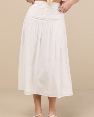 Kesia White Textured A-Line Midi Skirt