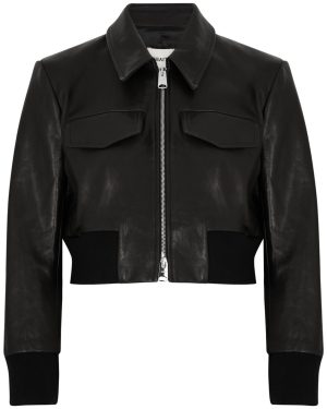 Khaite Hector Cropped Leather Jacket - Black - S