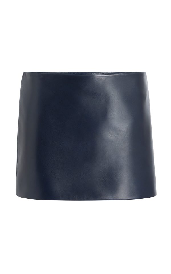 Khaite - Jett Leather Mini Skirt - Navy - US 4 - Moda Operandi
