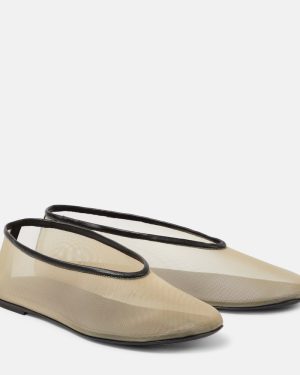 Khaite Marcy leather-trimmed mesh ballet flats