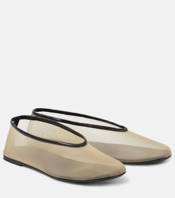 Khaite Marcy leather-trimmed mesh ballet flats