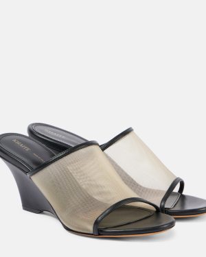 Khaite Marion leather and mesh wedge mules