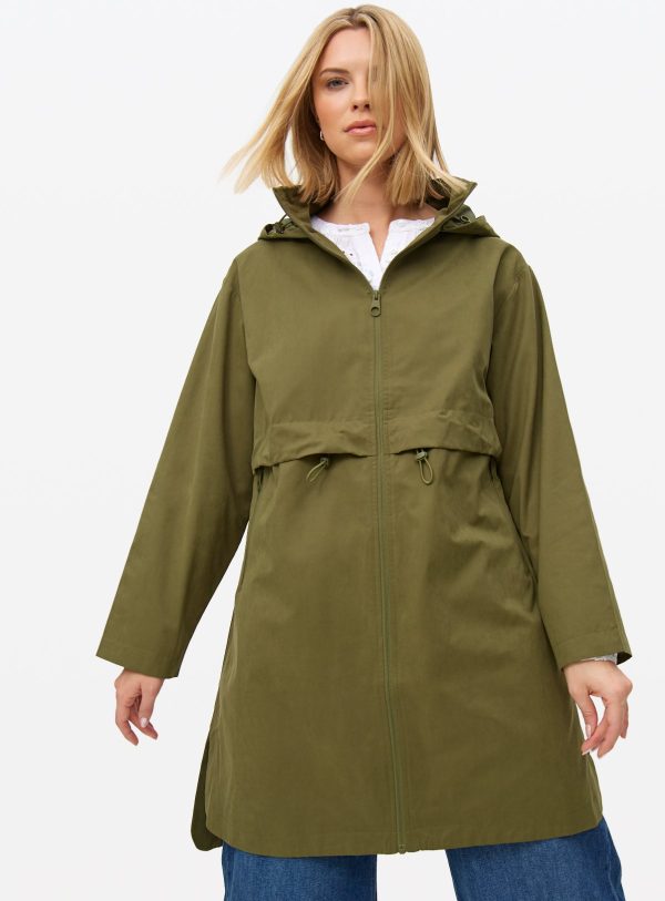 Khaki Hooded Longline Raincoat