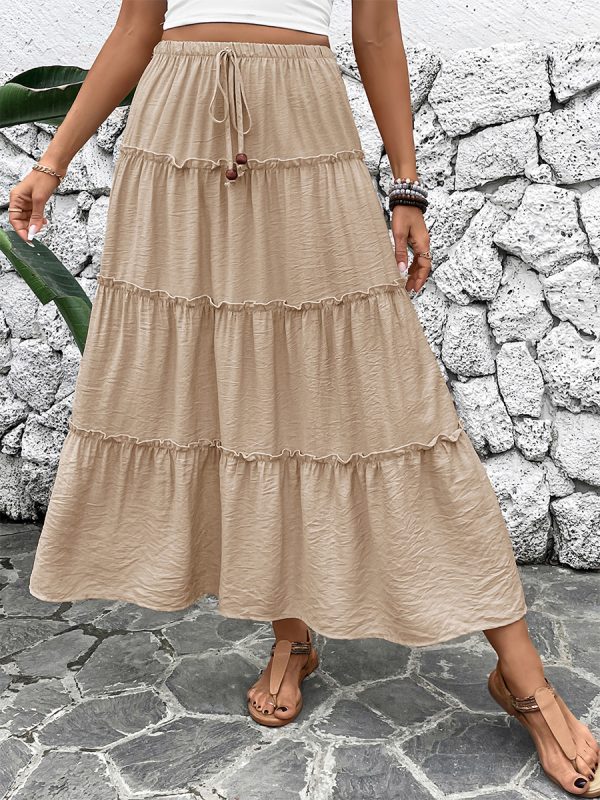 Khaki Layered A-line Long Skirt 2025
