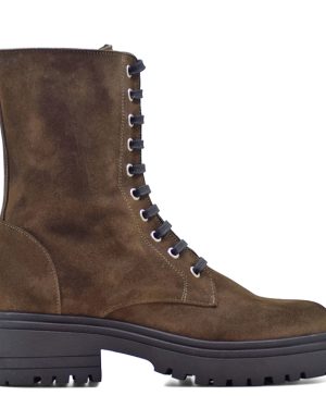 Khaki Suede Heeled Military Ankle Boot