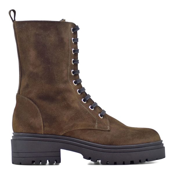 Khaki Suede Heeled Military Ankle Boot
