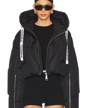 Khrisjoy Crop Iconic Puffer Jacket in Black. Size 2.