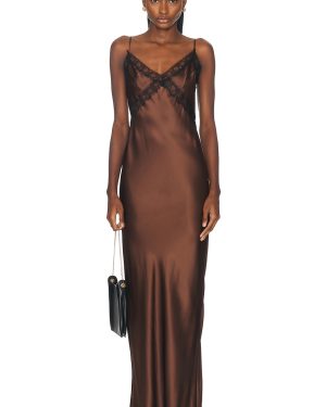 Kiki de Montparnasse Lace Inset Maxi Slip Dress in Mink - Brown. Size L (also in ).