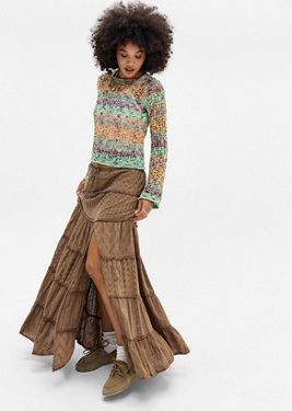 Kimchi Blue Sadie Tiered Broderie Maxi Skirt - Brown XS at Urban Outfitters