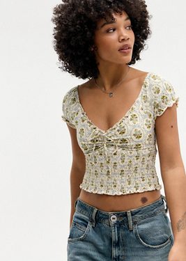 Kimchi Blue Sydney Print Cap Sleeve Top - Cream XS at Urban Outfitters