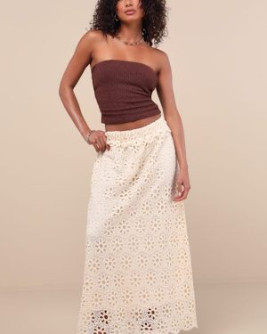 Kiros Cream Floral Eyelet Embroidered Maxi Skirt