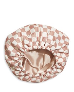Kitsch Satin Lined Flexi Shower Cap - Terracotta Checker