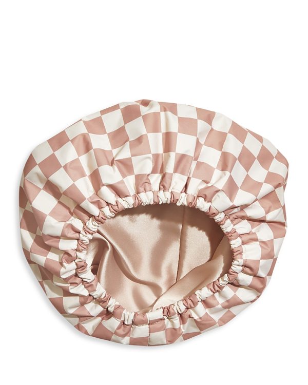Kitsch Satin Lined Flexi Shower Cap - Terracotta Checker